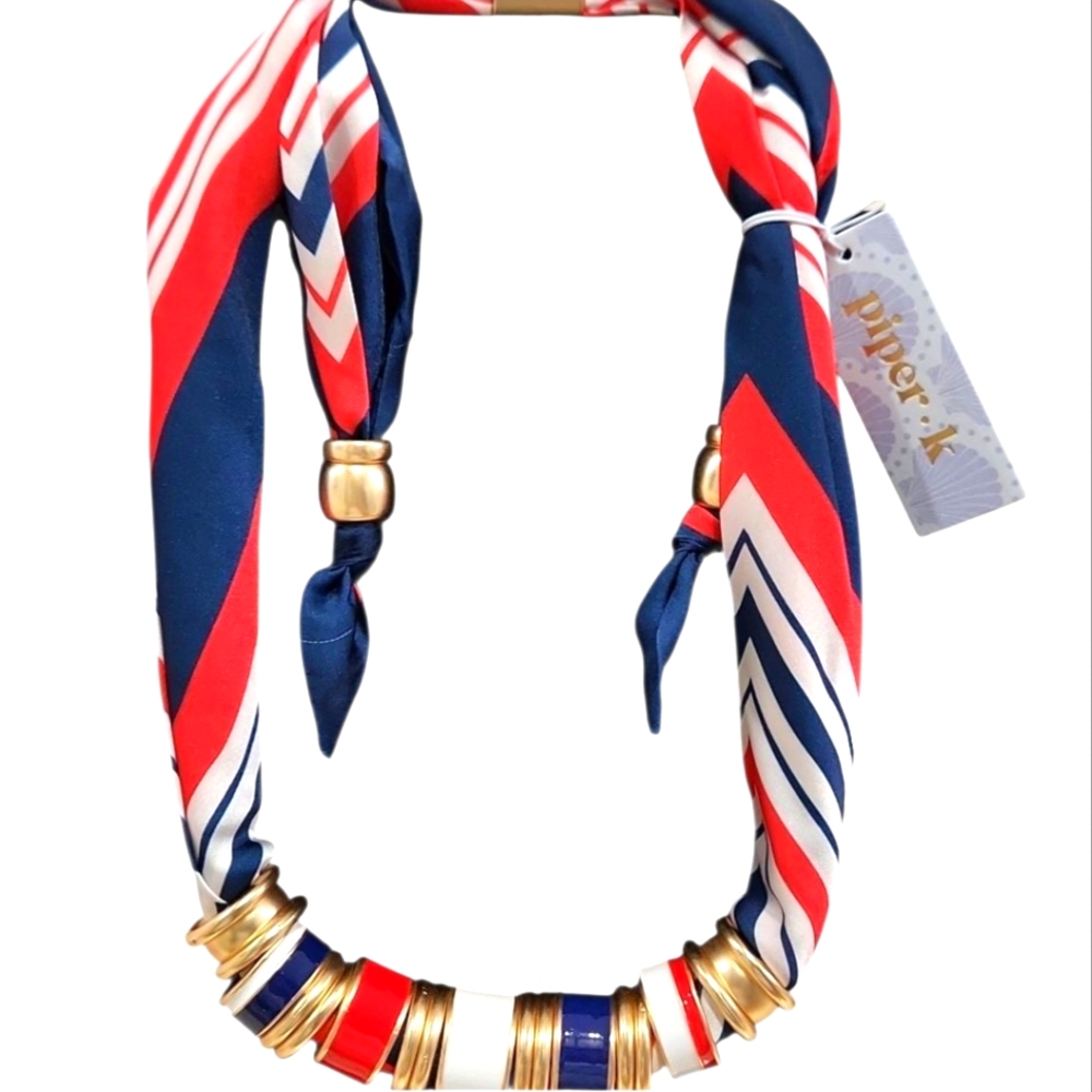 Piper K Red and Blue Chevron Necklace